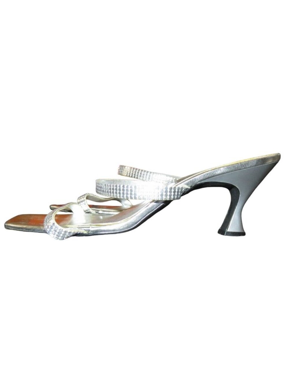 Valley Lane Silver Ombre Kitten Heeled Rhinestone Embellished Sandals sz 9 VTG